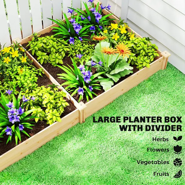 Outsunny Raised Garden Bed, Wooden Planter Box with Divider and Open Bottom for Flowers, Herbs, Vegetables, DIY Painting - 4