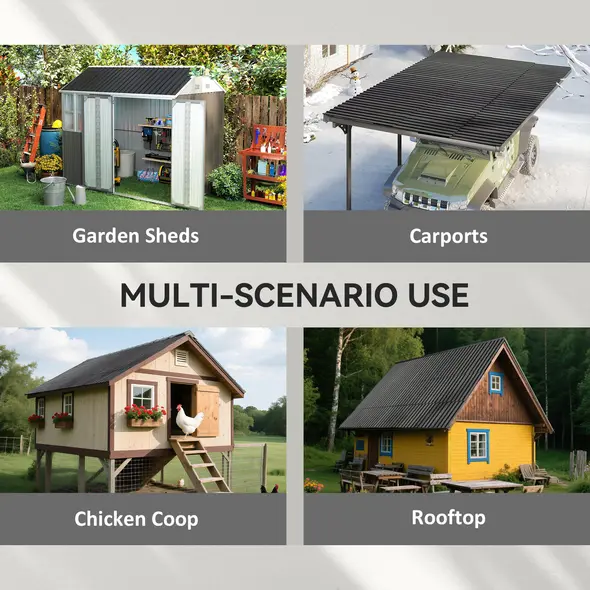 Outsunny Set of 12 Corrugated Steel Roof Sheet Panels - Black - 4