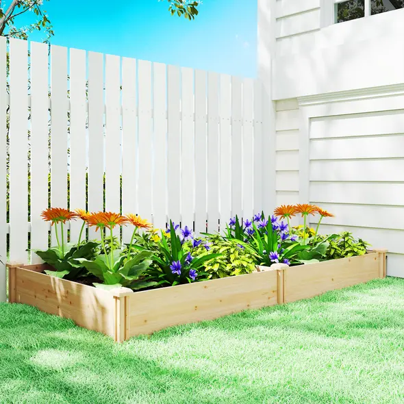 Outsunny Raised Garden Bed, Wooden Planter Box with Divider and Open Bottom for Flowers, Herbs, Vegetables, DIY Painting - 9