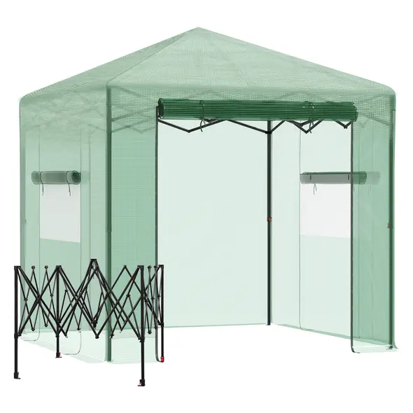 Outsunny Pop-up Small Greenhouse, Outdoor Walk-in Tomato Greenhouse with Carrying Bag, PE Cover, Steel Frame, Green, 2.4L x 1.8W x 2.4H m - 1
