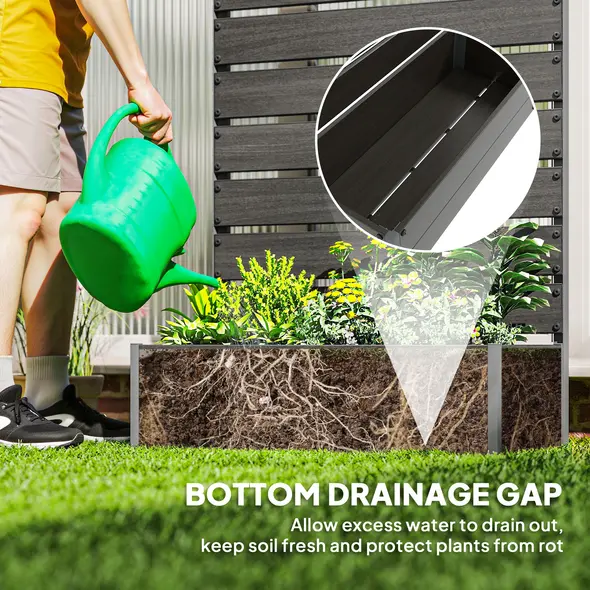 Outsunny Raised Bed for Garden, Planter with Trellis for Climbing Plants, Vines, Planter Box with Drainage Gap, Black - 7