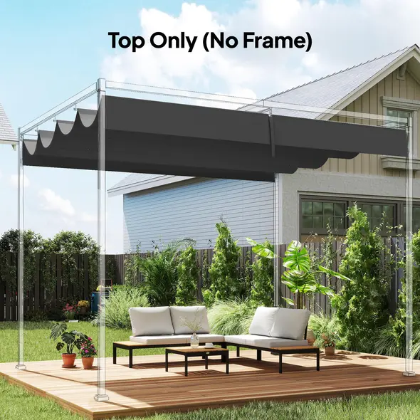 Outsunny Retractable Pergola Canopy Only, 3.92 x 3.5 m, UV30+ Replacement Canopy Cover for 4 x 3 m Pergola, Dark Grey - 2