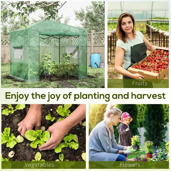 Outsunny Pop-up Small Greenhouse, Outdoor Walk-in Tomato Greenhouse with Carrying Bag, PE Cover, Steel Frame, Green, 2.4L x 1.8W x 2.4H m - 7