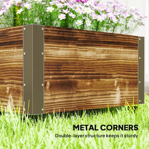 Outsunny Raised Garden Bed with Trellis, Outdoor Wooden Planter Box with Metal Corners and Wheels, Raised Bed for Garden - 6