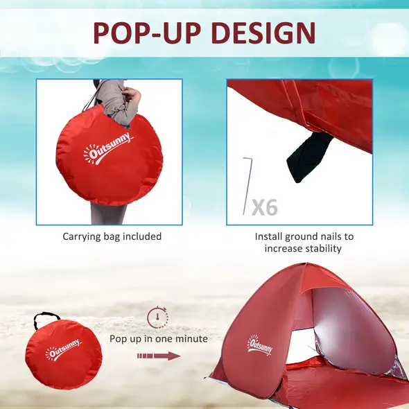 Outsunny Pop-up Portable Beach Tent-Red - 5