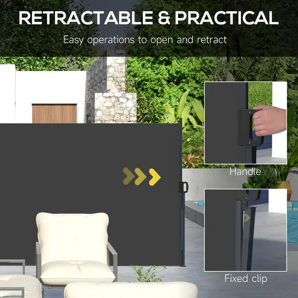 Outsunny Retractable Side Awning, Outdoor Privacy Screen for Garden, Hot Tub, Balcony, Terrace, Pool, 400 x 180cm, Black - 5