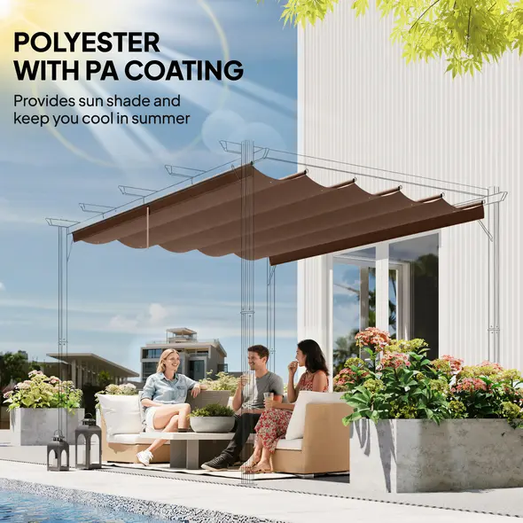 Outsunny Retractable Pergola Cover, 3.5 x 2.6 m Replacement Canopy Fabric for 4 x 3 m Frame, Roof Top Only, Brown - 5
