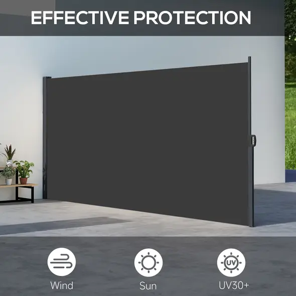 Outsunny Retractable Side Awning, Outdoor Privacy Screen for Garden, Hot Tub, Balcony, Terrace, Pool, 400 x 180cm, Black - 4