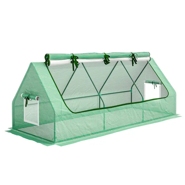 Outsunny Portable Small Polytunnel, Mini Greenhouse with Mesh Windows for Indoor and Outdoor, 240x90x90cm, Green - 1