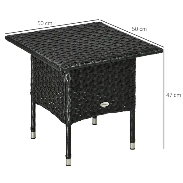 Outsunny Rattan Side Table, Outdoor Coffee Table with Plastic Board Under the Full Woven Table Top for Patio, Garden, Balcony, Black - 3