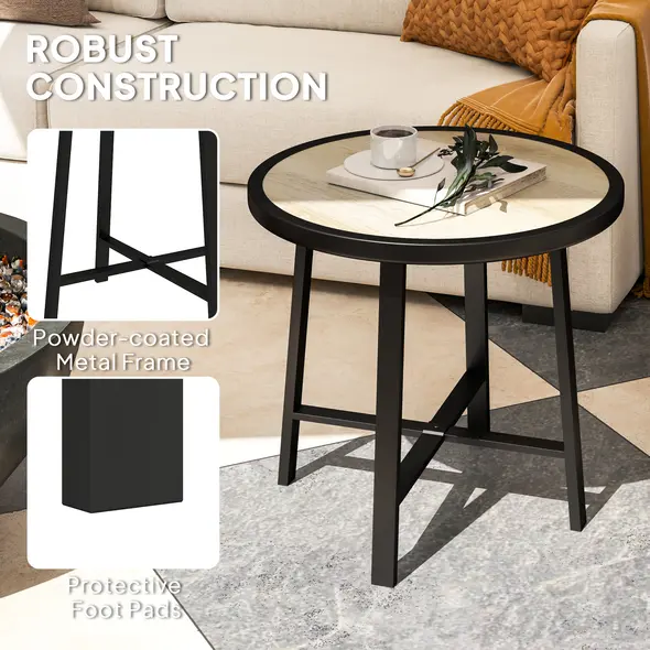 Outsunny Round Small Garden Table, 50.5cm Outdoor Side Table with SPC Tabletop, Metal Frame and Anti-slip Foot Pads for Garden, Balcony, Nature Wood Finish - 5