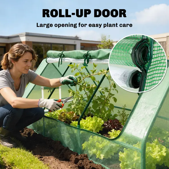 Outsunny Portable Small Polytunnel, Mini Greenhouse with Mesh Windows for Indoor and Outdoor, 240x90x90cm, Green - 5