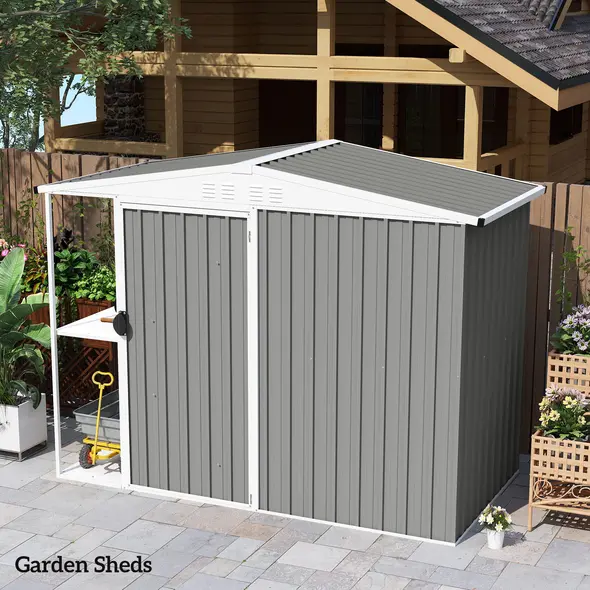 Outsunny Set of 12 Corrugated Steel Roof Sheet Panels - Light Grey - 6