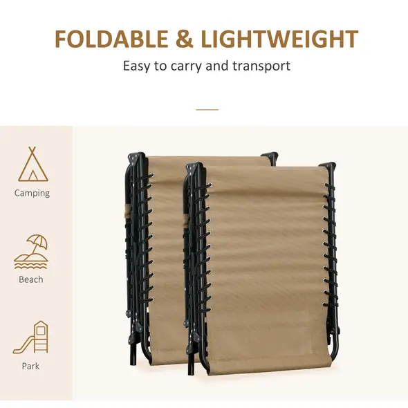 Outsunny Portable Sun Lounger Set of 2, Folding Camping Bed Cot, Reclining Lounge Chair 5-position Adjustable Backrest with Side Pocket, Pillow for Patio Garden Beach Pool, Beige - 6
