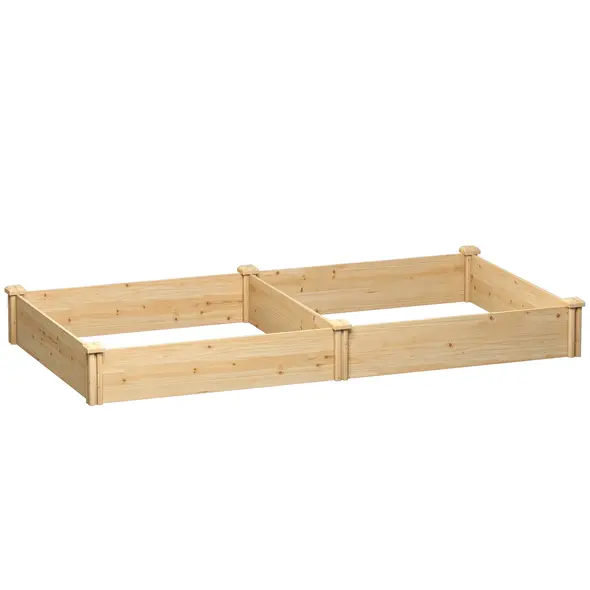 Outsunny Raised Garden Bed, Wooden Planter Box with Divider and Open Bottom for Flowers, Herbs, Vegetables, DIY Painting - 1