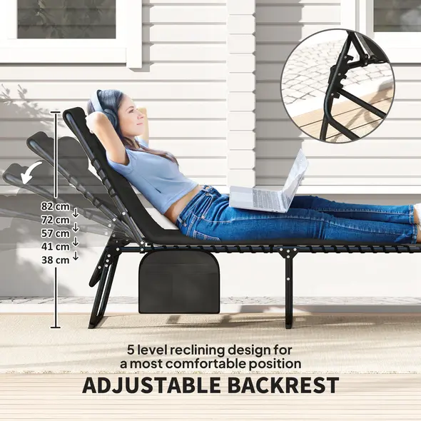 Outsunny Set of Two Reclining Sun Loungers - Black - 4