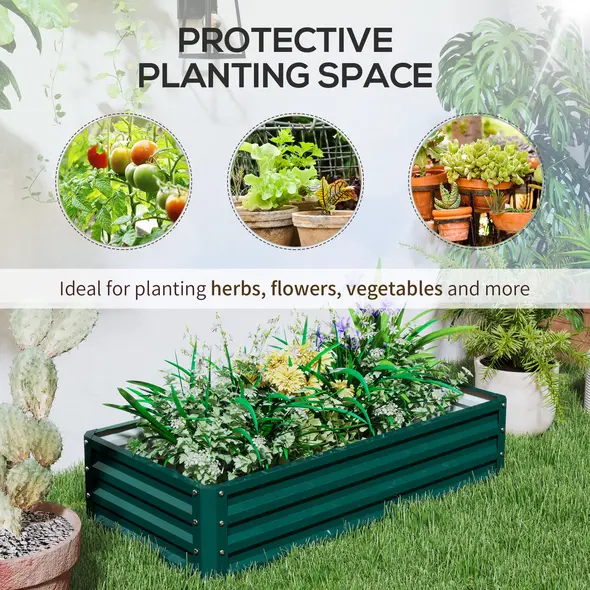Outsunny Set of 2 Raised Beds for Garden, Galvanised Outdoor Planters for Herbs Vegetables, Use for Patio Balcony, Green - 6