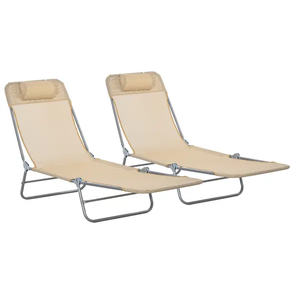 Outsunny Set of Two Steel Frame Sun Loungers, with Reclining Backs - Brown - 1