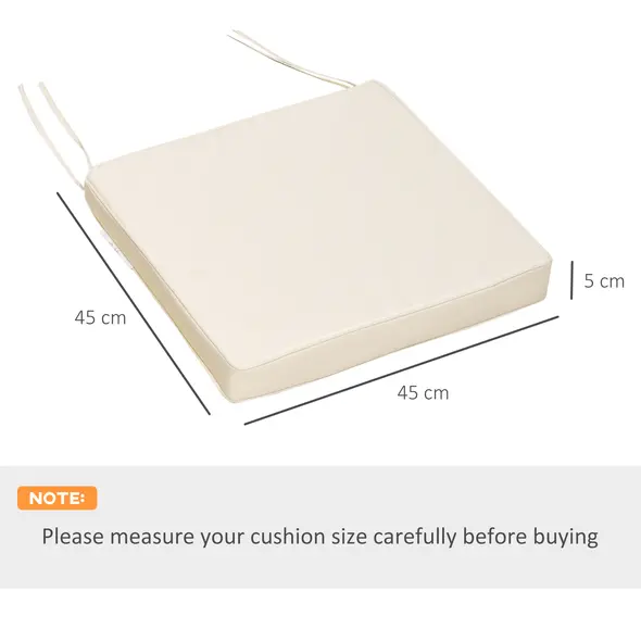 Outsunny Set of 2 Garden Chair Cushions with Ties, 45 x 45 cm Replacement Cushions for Outdoor Furniture, Cream White - 3
