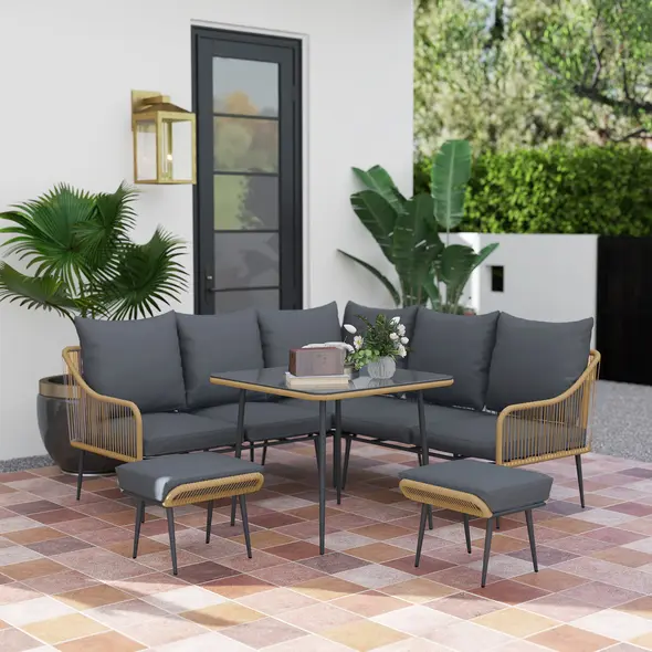Outsunny Six-Piece Rattan Strong Garden Sofa Set - Brown/Grey - 2