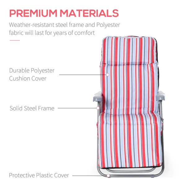 Outsunny Set of 2 Garden Sun Lounger Outdoor Reclining Seat Cushioned Seat Foldable Adjustable Recliner Red and White - 7