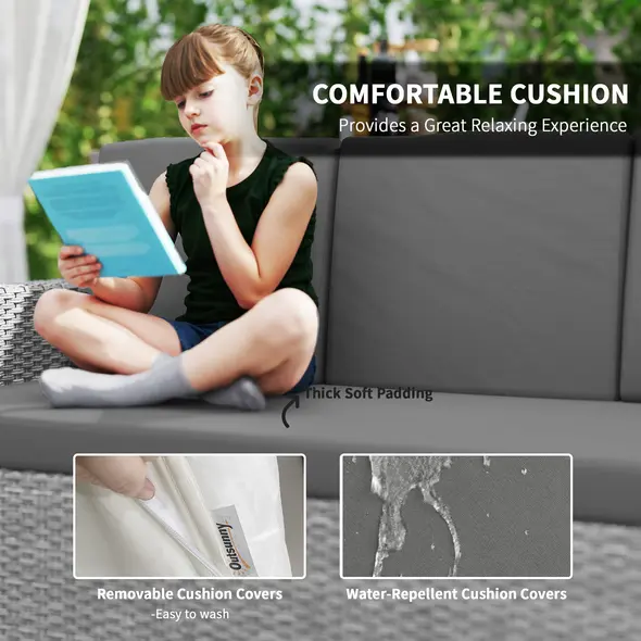 Outsunny Seven-Piece Rattan Garden Sofa Set, with Expanding Table - Light Grey - 7