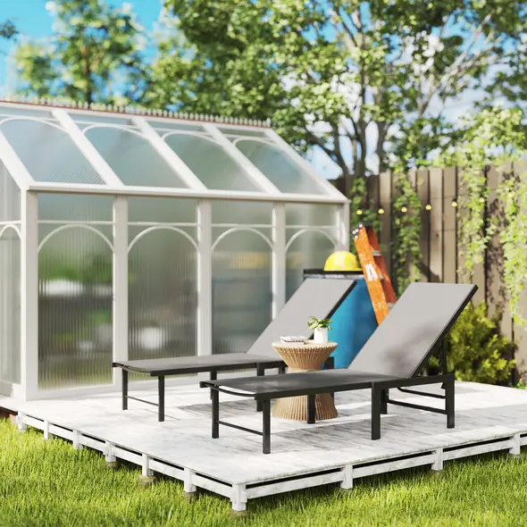 Outsunny Set of Two Reclining Sun Loungers - Grey - 7