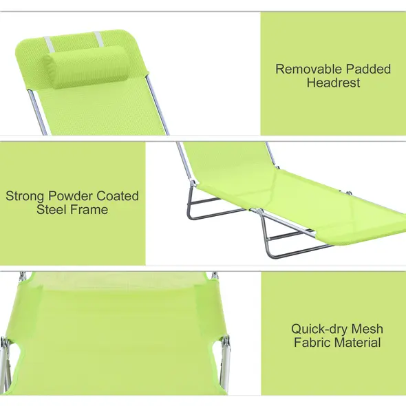 Outsunny Single Folding Sun Lounger - Green - 5