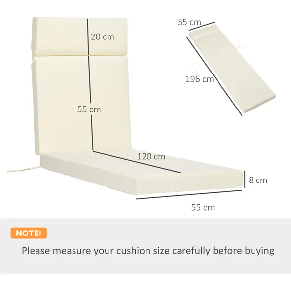 Outsunny Set of 2 Sun Lounger Cushions, Replacement Cushions for Rattan Furniture with Ties, 196 x 55 cm, Cushion ONLY, Cream White - 3