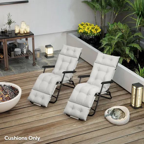 Outsunny Set of Two 190 x 56cm Sun Lounger Cushions - Light Grey - 9