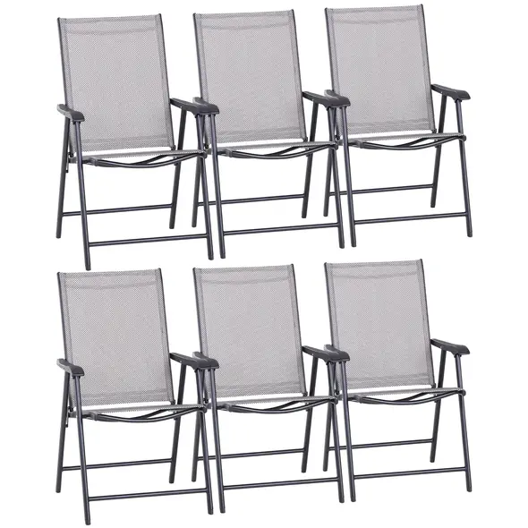 Outsunny Set of Six Folding Garden Chairs - Grey - 1