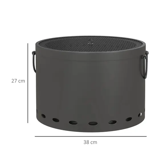 Outsunny Smokeless Fire Pit, 38cm Portable Wood Burning Firepit with Spark Screen and Poker, Low Smoke Camping Bonfire Stove for Garden Patio Picnic, Dark Grey - 3