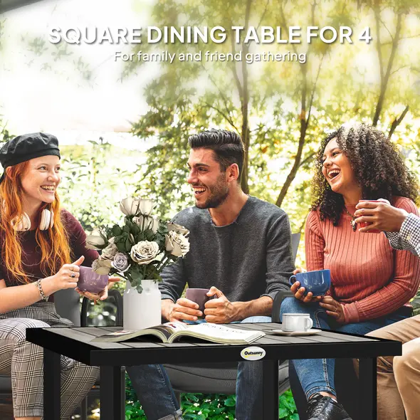 Outsunny Square Garden Dining Table with 5.4cm Parasol Hole, Slatted Top, Metal Frame, 86 x 86 x 71 cm, Light Grey - 4