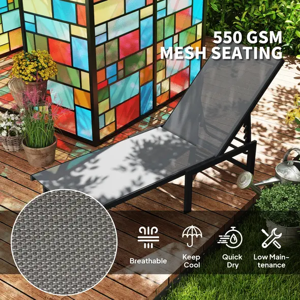 Outsunny Set of Two Reclining Sun Loungers - Grey - 5