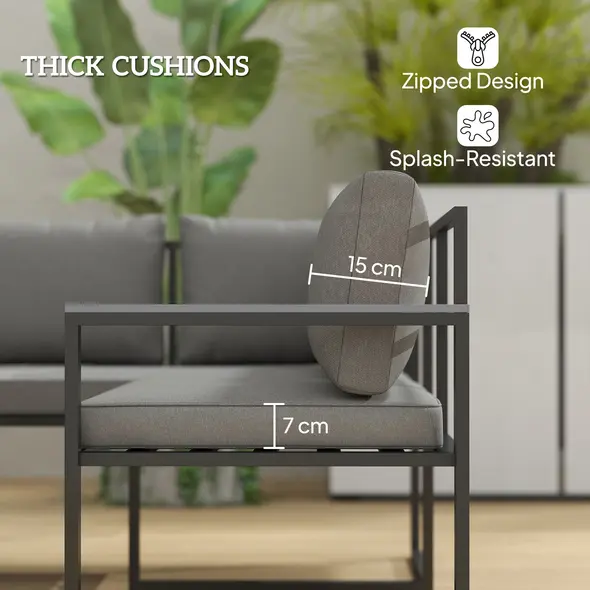 Outsunny Six Piece L Shaped Garden Furniture Set with 3 Loveseats - Grey - 6