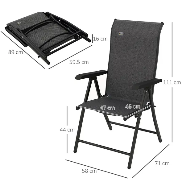 Outsunny Set of Four Folding Garden Chairs, with Seven-Position Adjustable Backs, Grey - 3