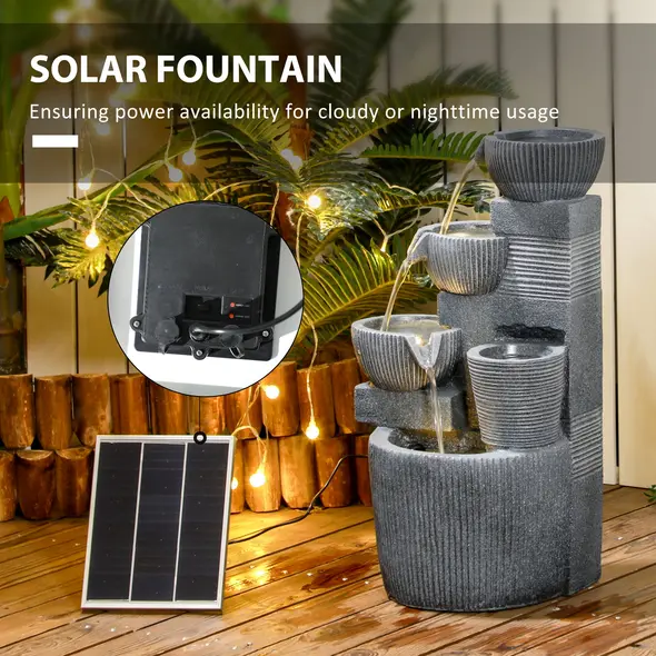 Outsunny Solar Powered Outdoor Water Fountain - Dark Grey - 5