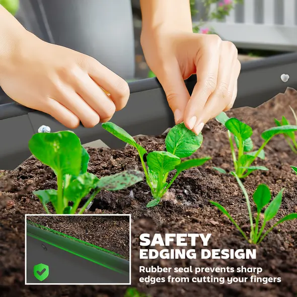 Outsunny Set of Two 181 x 93cm Steel Planters - Dark Grey - 6