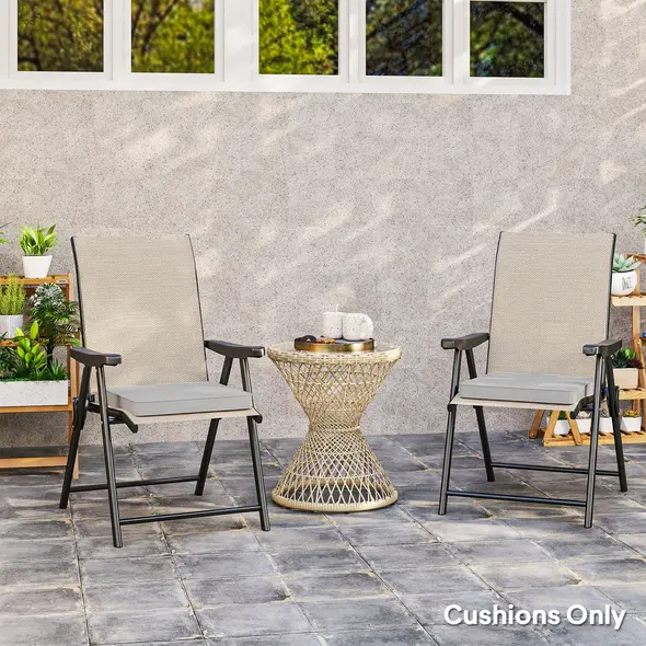 Outsunny Set of Two 45 x 45cm Garden Seat Cushions - Light Grey - 9