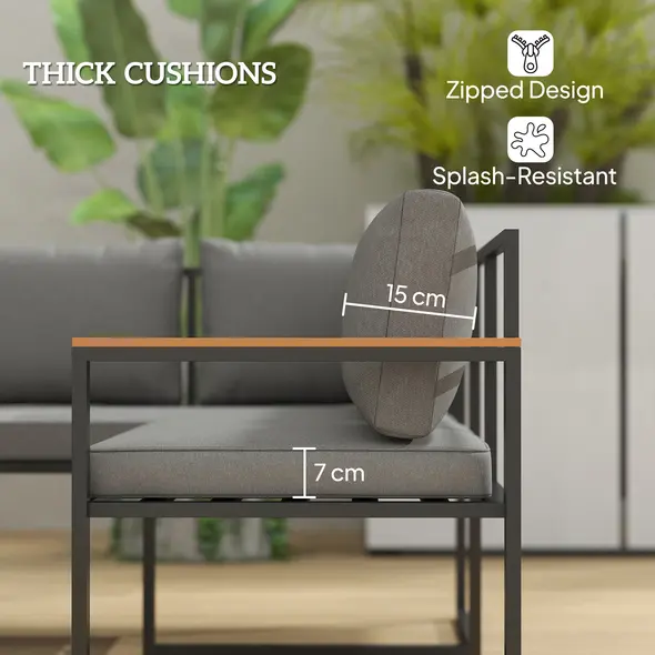 Outsunny Six Piece L Shaped Garden Furniture Set with 3 Loveseats - Natural Wood Finish - 6