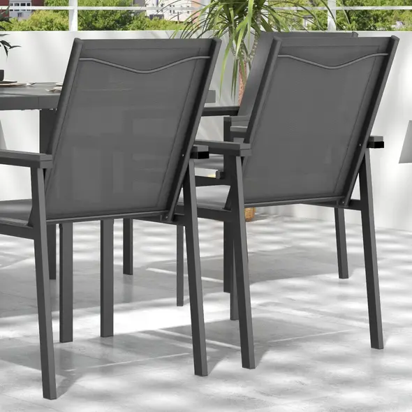 Outsunny Seven-Piece Metal Dining Set, with Glass-Top Table - Grey - 9