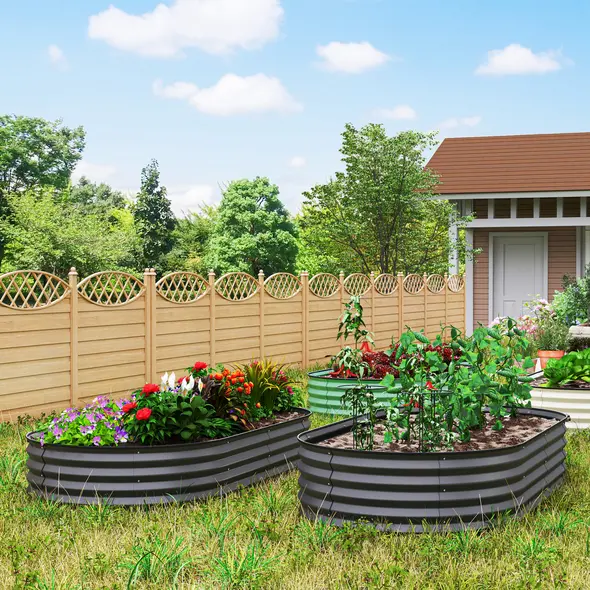 Outsunny Set of Two 181 x 93cm Steel Planters - Dark Grey - 2