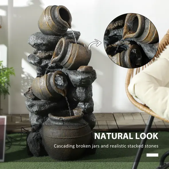 Outsunny Solar Powered Garden Water Feature with LED Lights and Pump, 4 Tier Cascading Water Fountain for Indoor/Outdoor, Jars Waterfall Ornament, 72cm Height - 6