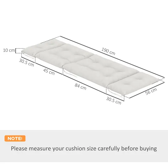 Outsunny Set of Two 190 x 56cm Sun Lounger Cushions - Light Grey - 3