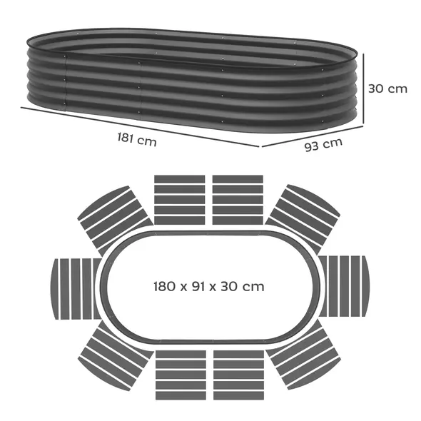 Outsunny Set of Two 181 x 93cm Steel Planters - Dark Grey - 3