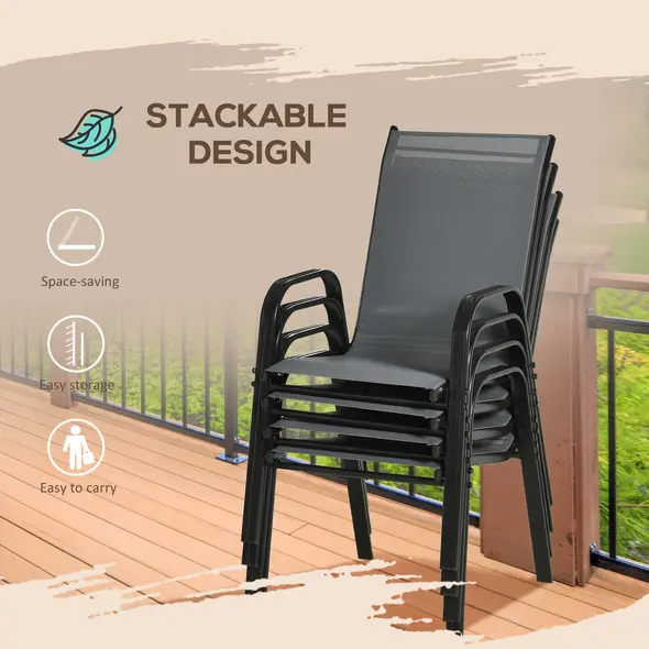 Outsunny Set of Four Stackable Mesh Seat Chairs - Dark Grey - 5