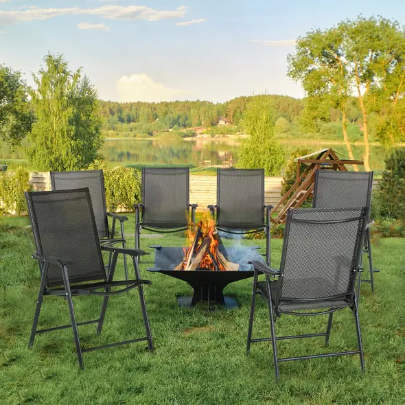 Outsunny Set of Six Folding Garden Chairs - Black - 2