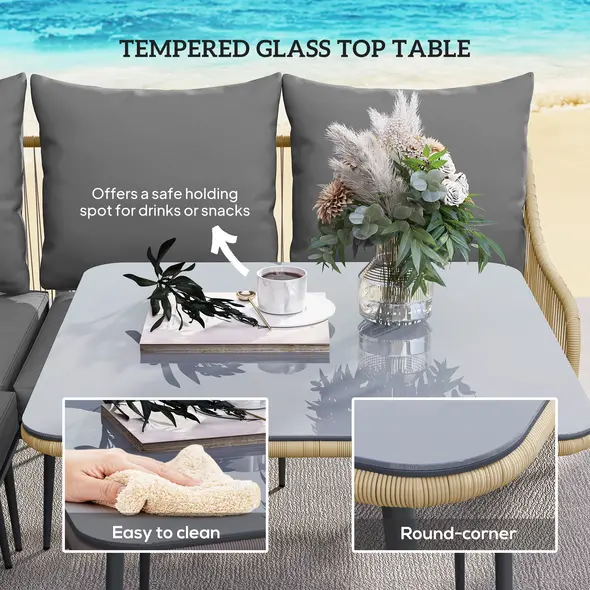 Outsunny Six-Piece Rattan Strong Garden Sofa Set - Brown/Grey - 6