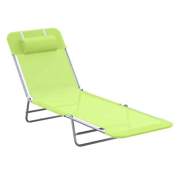 Outsunny Single Folding Sun Lounger - Green - 1