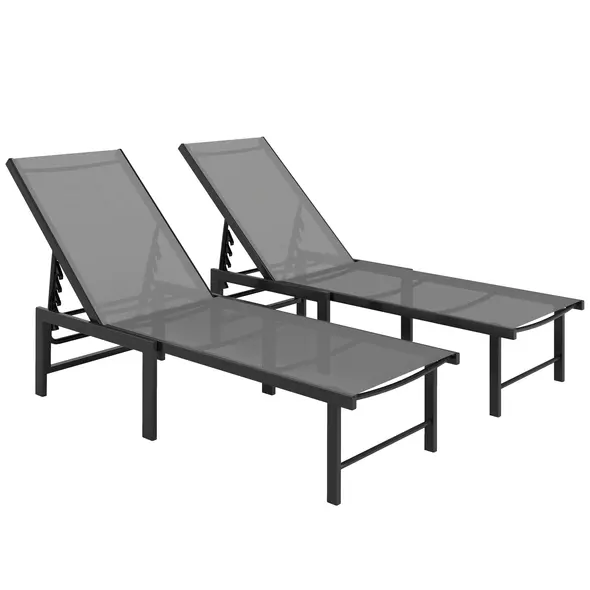 Outsunny Set of Two Reclining Sun Loungers - Grey - 1